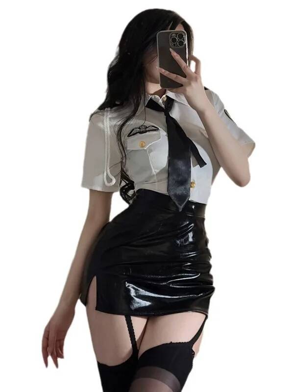 Summer Clothing Bundle - Pakaian pramugari seksi kerah lipat lengan