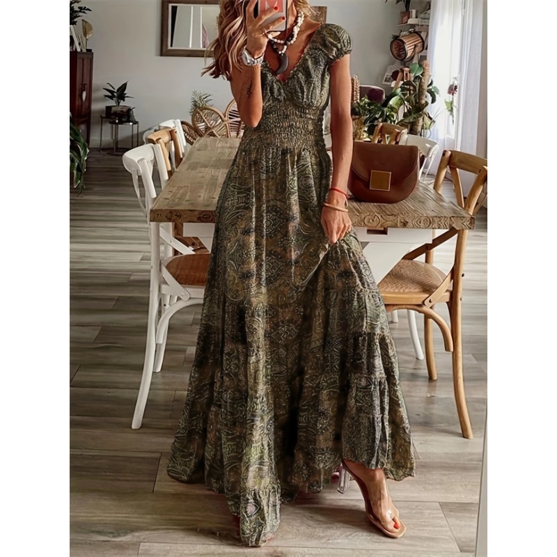 Summer Upf Clothing - Gaun Maxi Gambar Cetak Antik Wanita