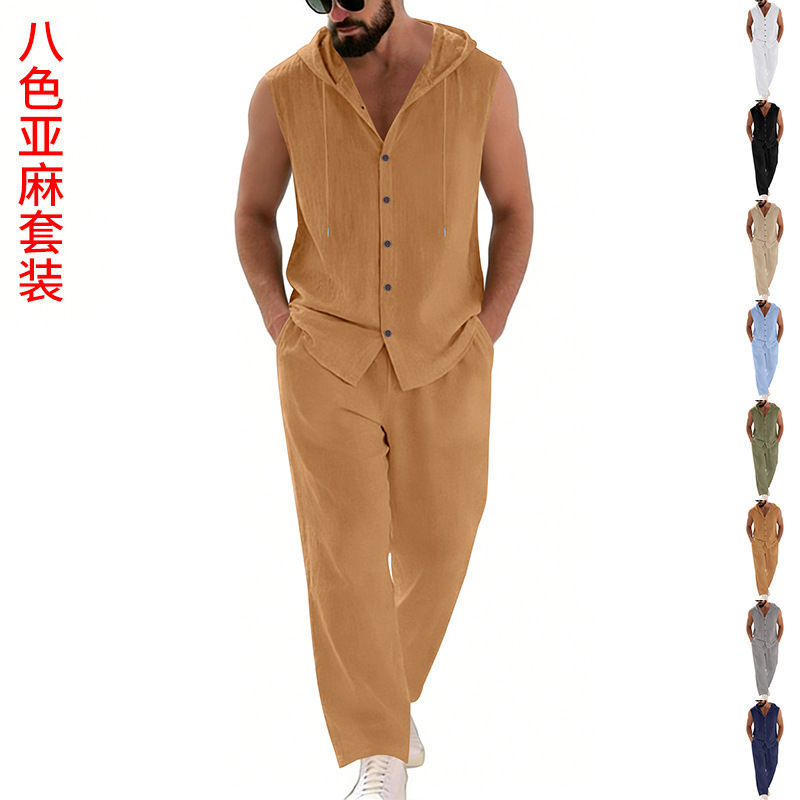 Summer Clothing Men - Setelan Sweater dan Celana Linen Kasual
