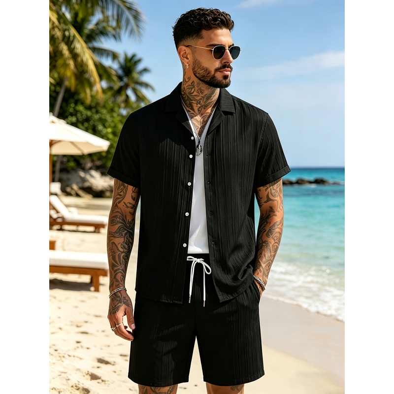 Summer Clothing Sets Men - Setelan Kasual Musim Panas Pria, Kemeja