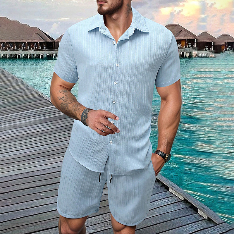 Summer Clothing Outfits - Setelan Kemeja Lengan Pendek Kerah Lipat