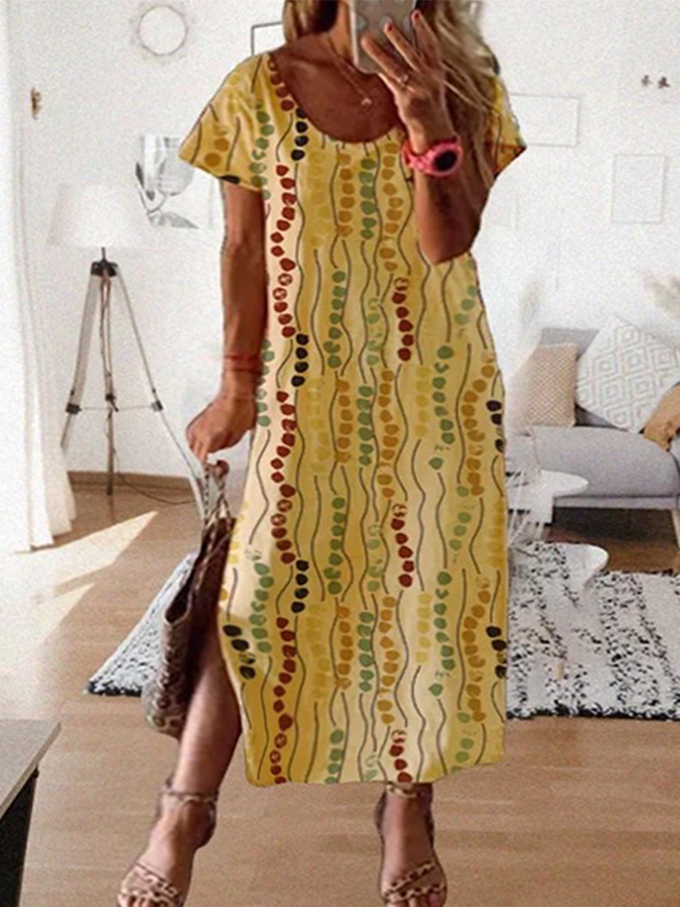 Summer Upf Clothing - Gaun Midi Bermotif Kuning Ukuran Besar,