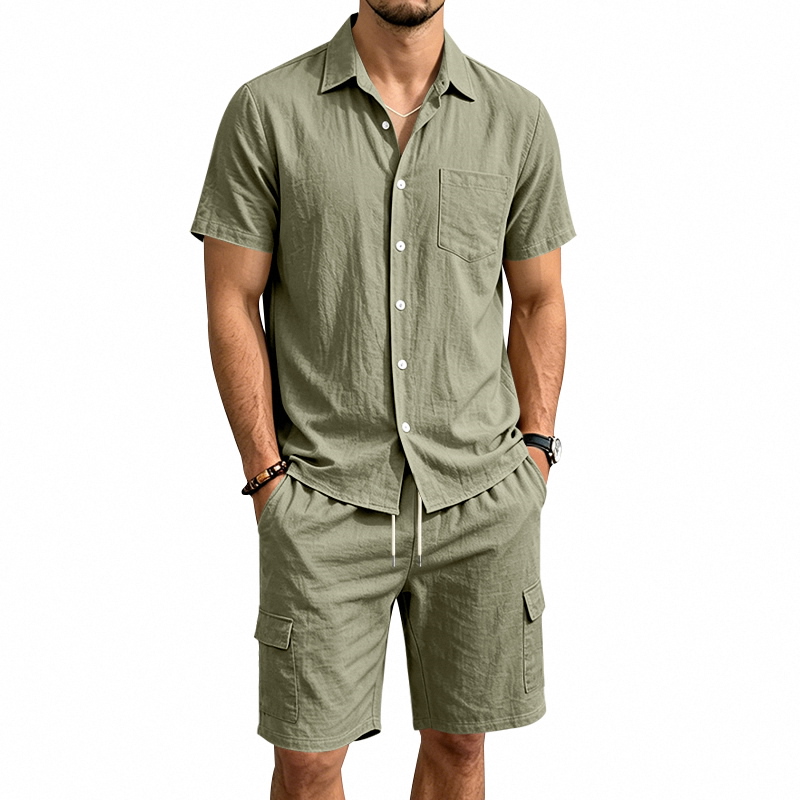 Summer Clothing Outfits - Setelan Linen Amerika Musim Panas Pria