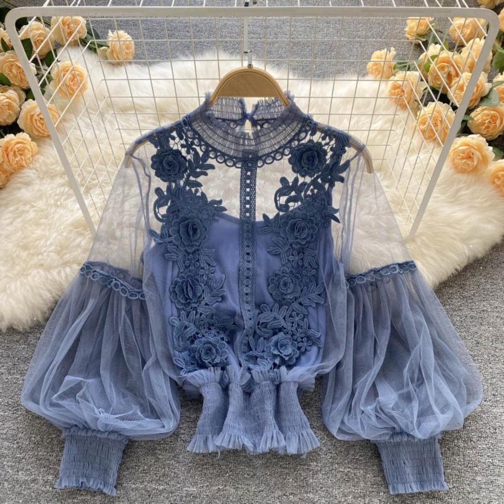 Blus Lengan Panjang Puff Renda - Summer Clothing Vintage ulasan dan harga