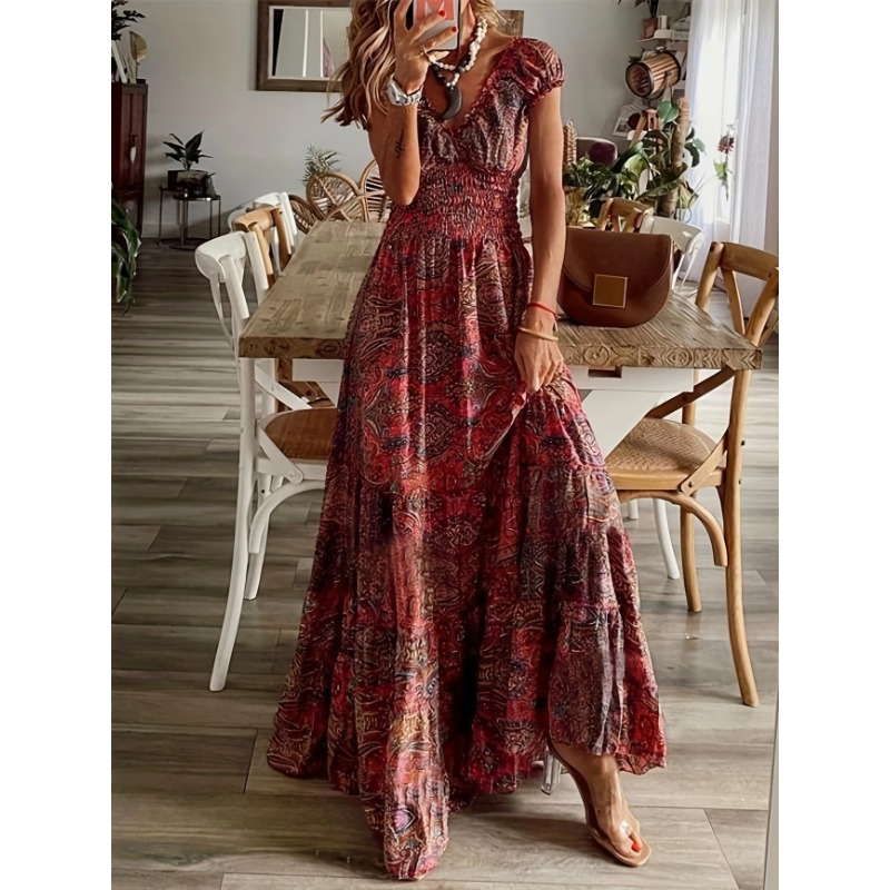 Gaun Maxi Gambar Cetak Antik W - Summer Upf Clothing ulasan dan harga