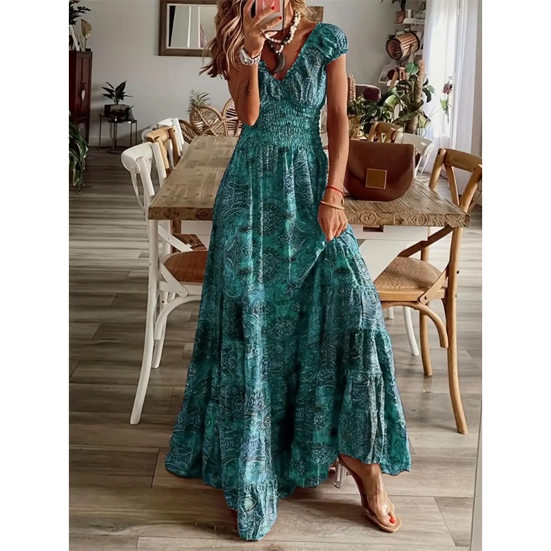 Gaun Maxi Gambar Cetak Antik W - Summer Upf Clothing ulasan dan harga