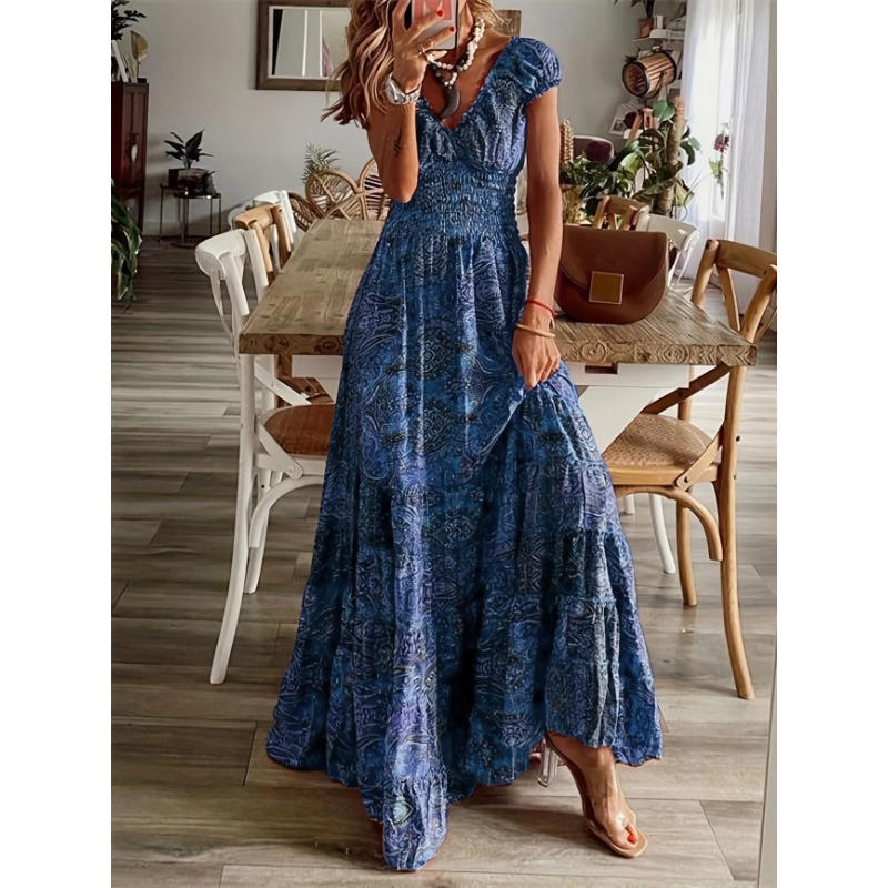 Gaun Maxi Gambar Cetak Antik W - Summer Upf Clothing ulasan dan harga