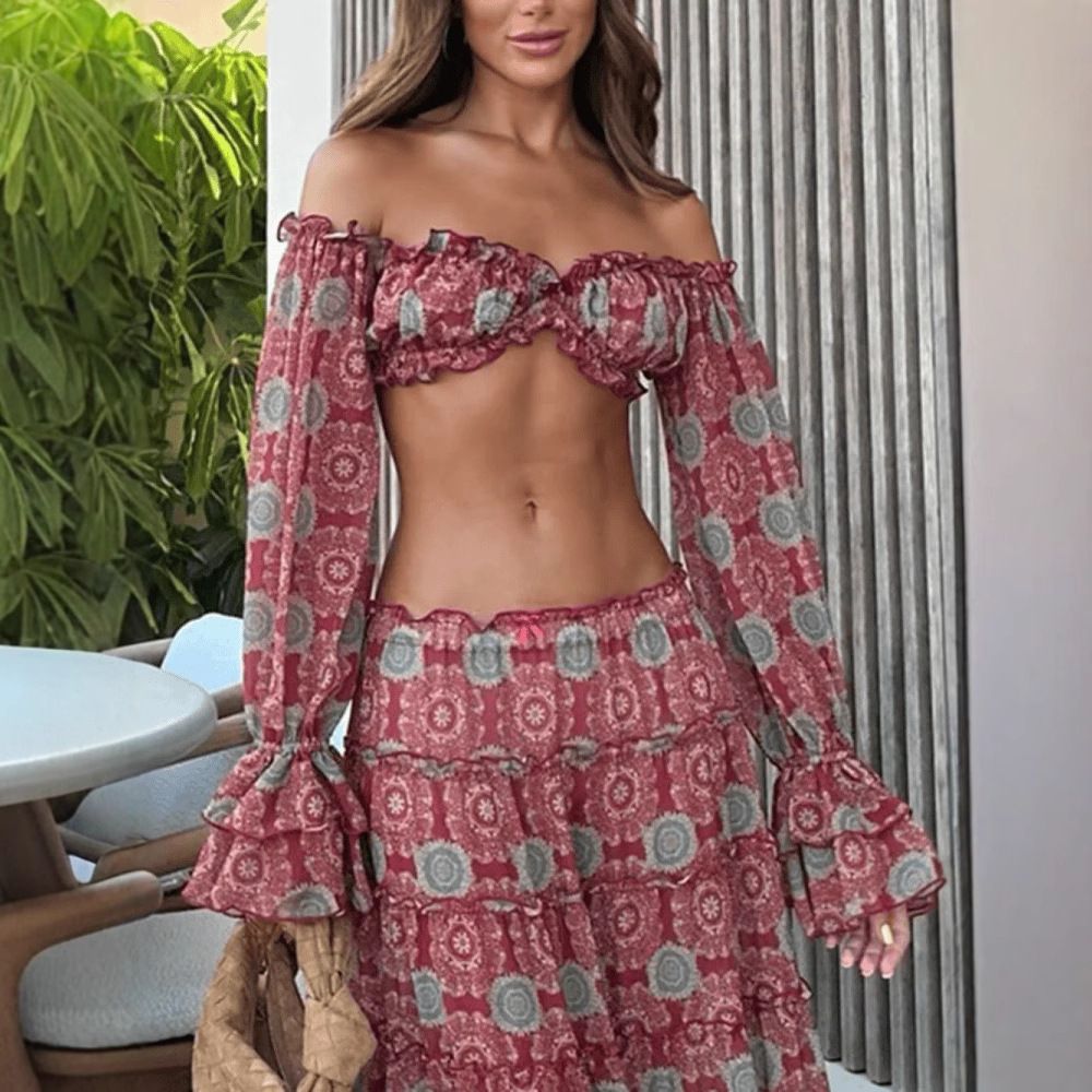 Set Rok Cetak Vintage Dua Poto - Summer Clothing Vintage ulasan dan harga